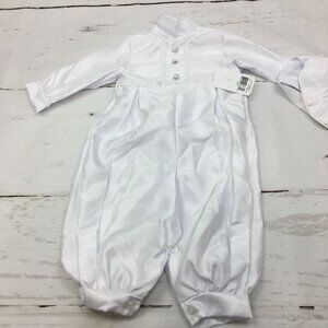 Lauren Madison Size 9-12M Shantung Christening Coverall and Hat Set Color: White